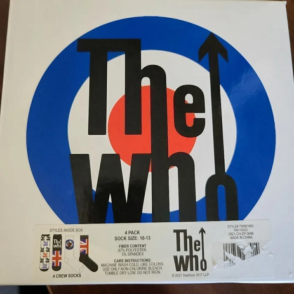 The Who NIB Crew Soxks 10-13 4 pair in box